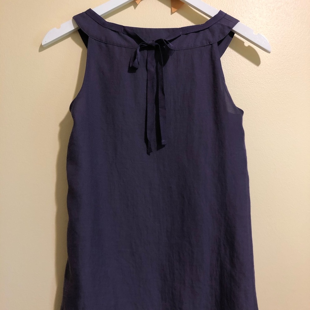 Ann Taylor LOFT | Sleeveless Purple Ruffled Blouse Bejeweled chain Neck - Picture 3 of 4